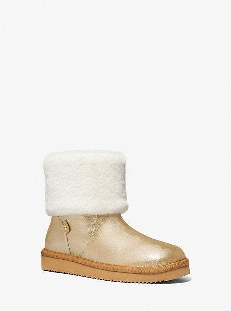 michael kors julia boots|Julia Faux Fur Trim Metallic Leather Boot .